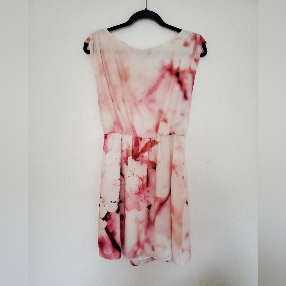 Alice + Olivia Romantic Cherry Blossom Floral Watercolor Silk Mini Dress Size M